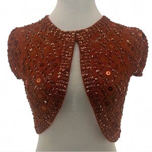 Y2K NWT Ivy Jane Sequin Beaded Cooper Colored Short Sleeve Cropped Shrug Size S